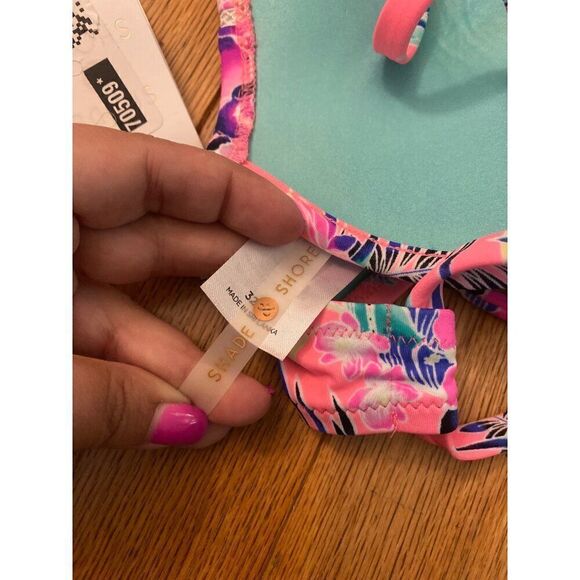 NWT Shade Shore womens Tropical Print pink strappy back Bikini Top size 32DD - Picture 4 of 6